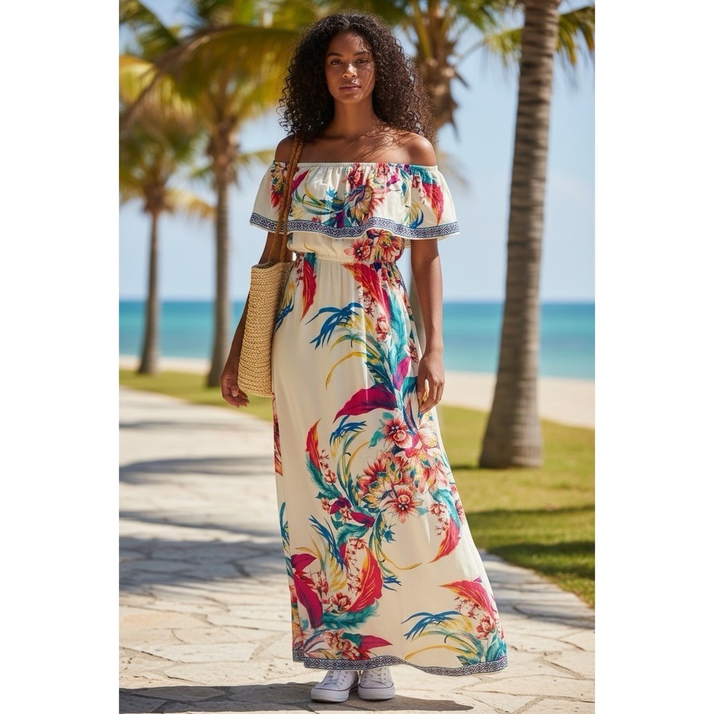 Flying Tomato Maxi Dress Womens S Multi Floral  Off Shoulder